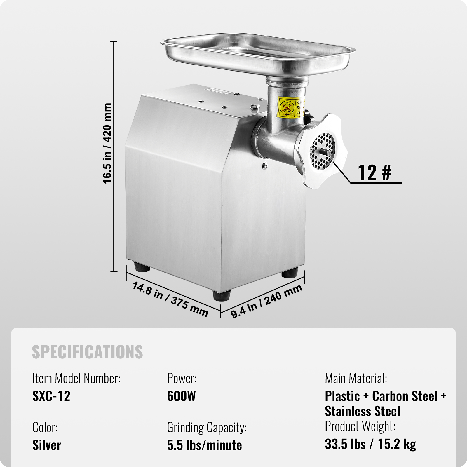 VEVOR Commercial Electric Meat Grinder 5-21Lbs/Min Sausage Stuffer Maker Kitchen - Picture 93 of 98