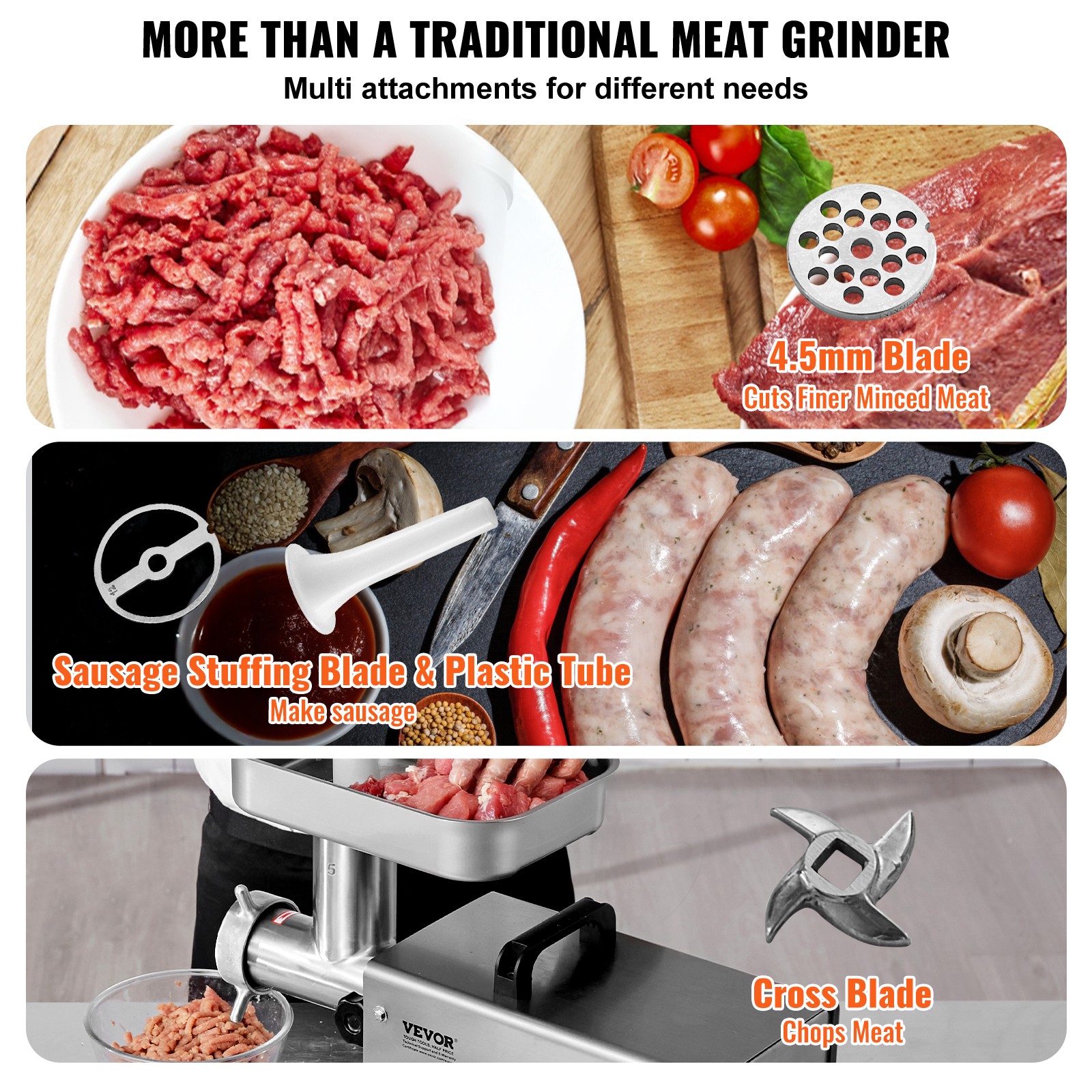 VEVOR Commercial Electric Meat Grinder 5-21Lbs/Min Sausage Stuffer Maker Kitchen - Picture 53 of 98