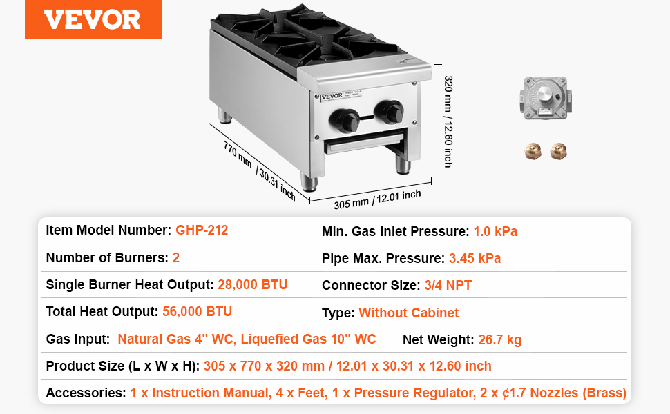 VEVOR Commercial Gas Range Stove 2 Burners Countertop Cooking Hot Plate