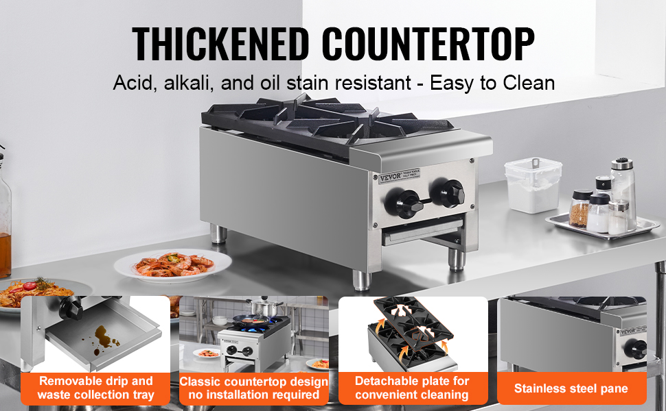 VEVOR Commercial Gas Range Stove 2 Burners Countertop Cooking Hot Plate