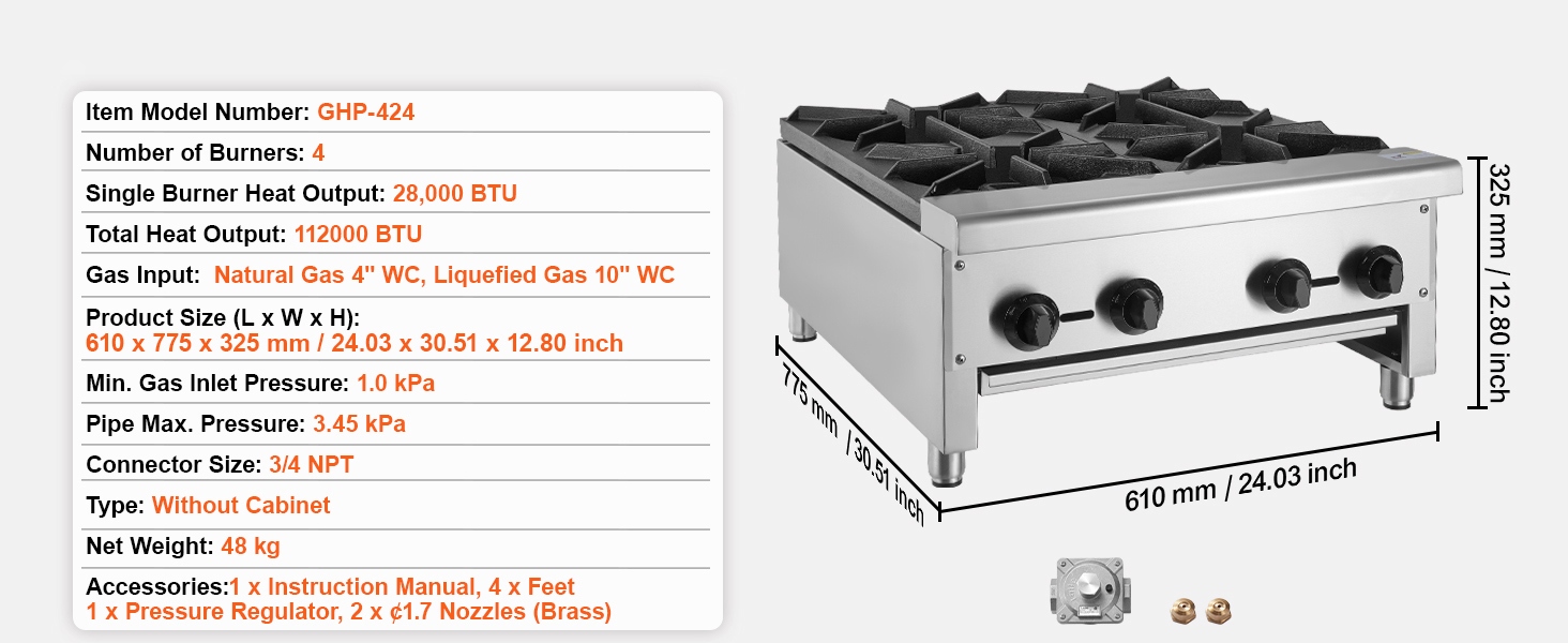 Commercial Gas Range,4 Burners,Stainless Steel