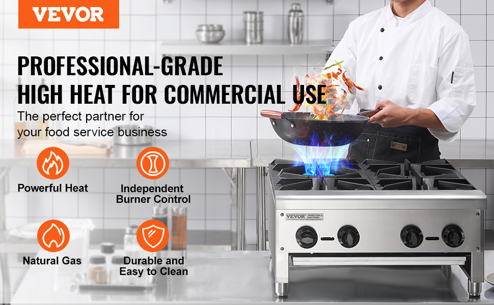 VEVOR Commercial Gas Range Stove 4 Burners Countertop Cooking Hot Plate