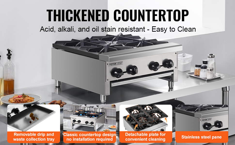 VEVOR Commercial Gas Range Stove 4 Burners Countertop Cooking Hot Plate