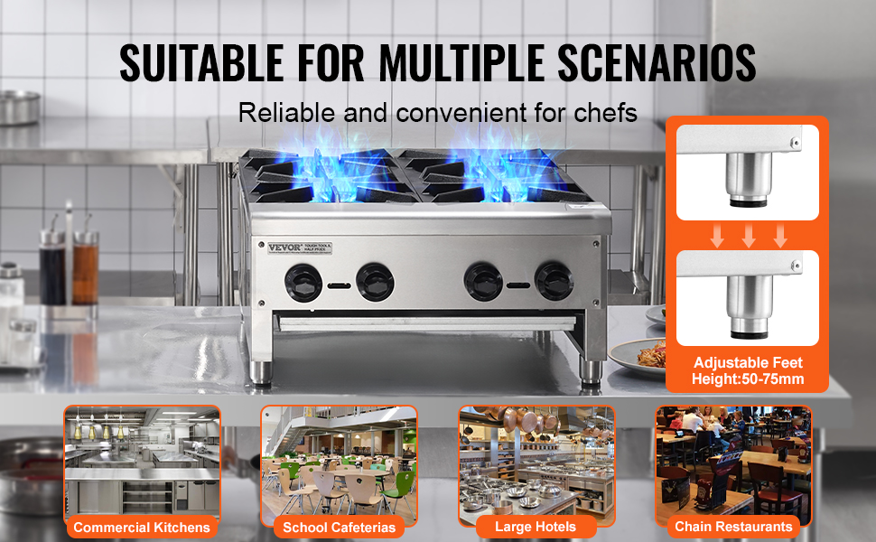 VEVOR Commercial Gas Range Stove 4 Burners Countertop Cooking Hot Plate