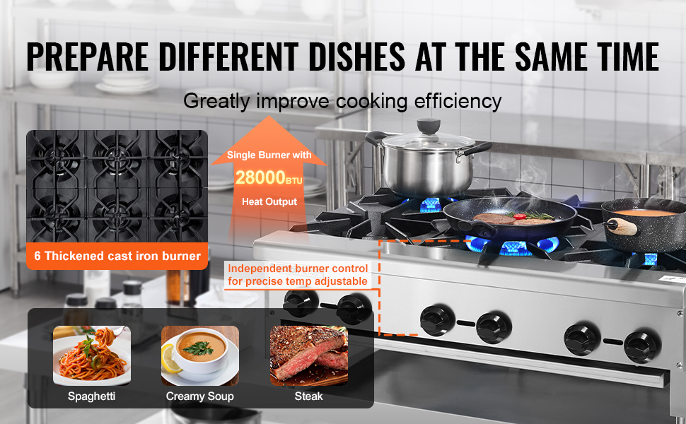 VEVOR Commercial Gas Range Stove 6 Burners Countertop Cooking Hot Plate