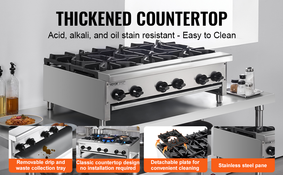VEVOR Commercial Gas Range Stove 6 Burners Countertop Cooking Hot Plate