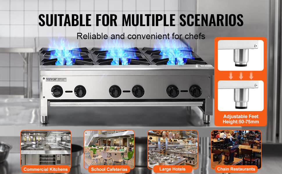 VEVOR Commercial Gas Range Stove 6 Burners Countertop Cooking Hot Plate