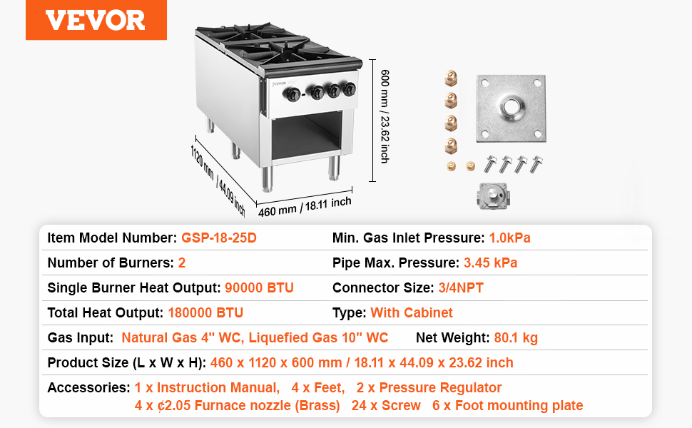 VEVOR Commercial Gas Range Stove 2 Burners Countertop Cooking Hot Plate