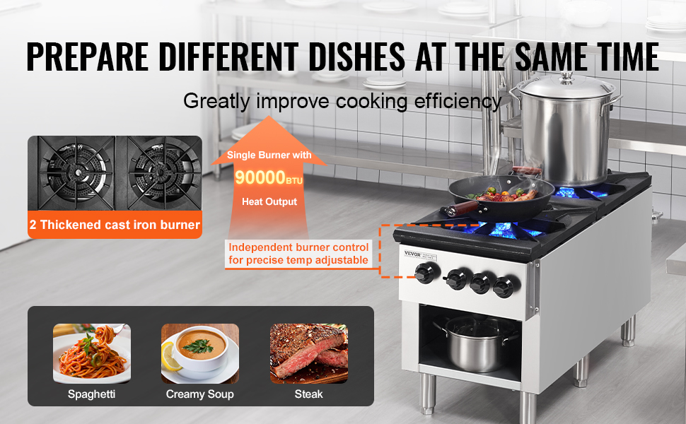 VEVOR Commercial Gas Range Stove 2 Burners Countertop Cooking Hot Plate