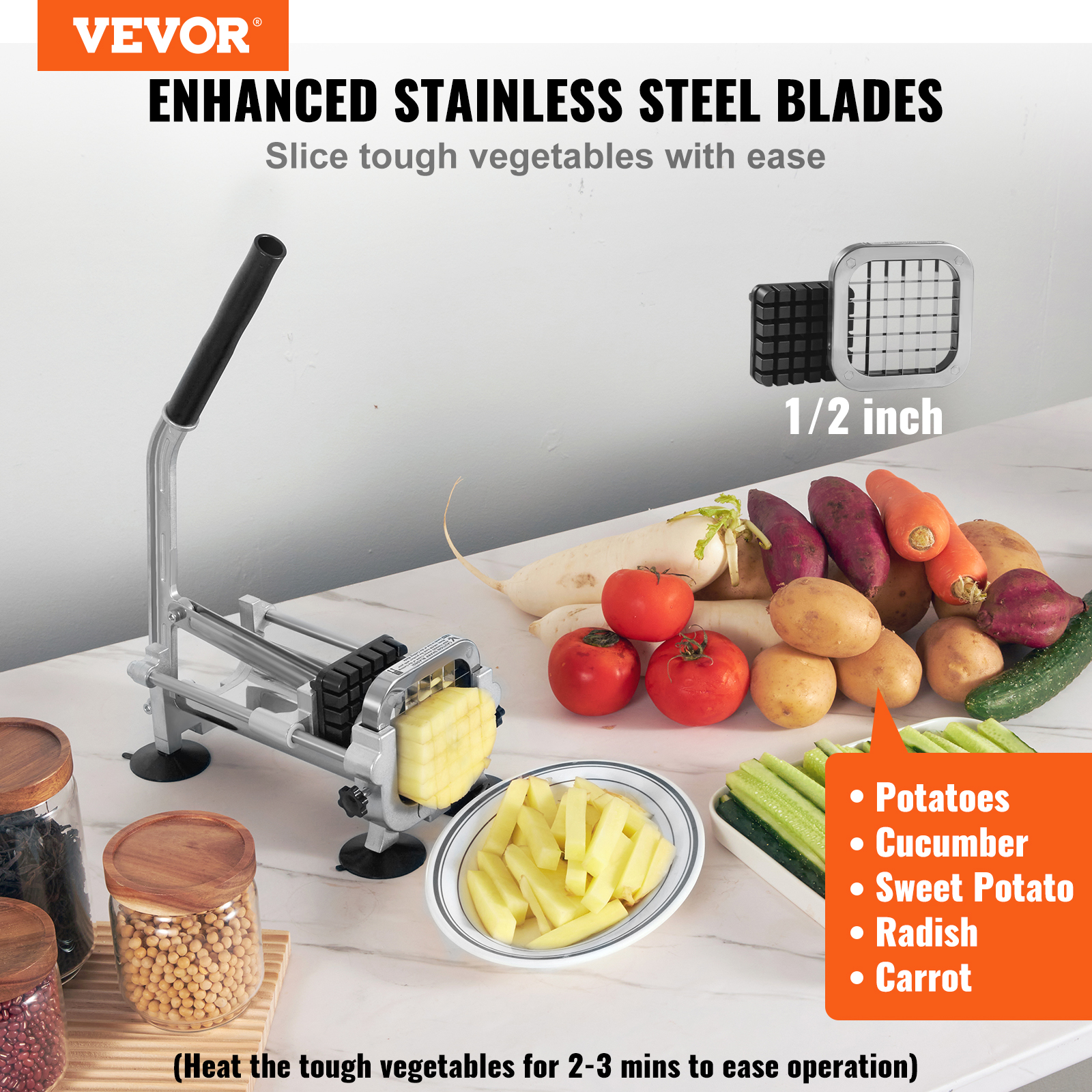 VEVOR French Fry Cutter Stainless Steel Vegetable Slicer Potato Chopper w/Blades