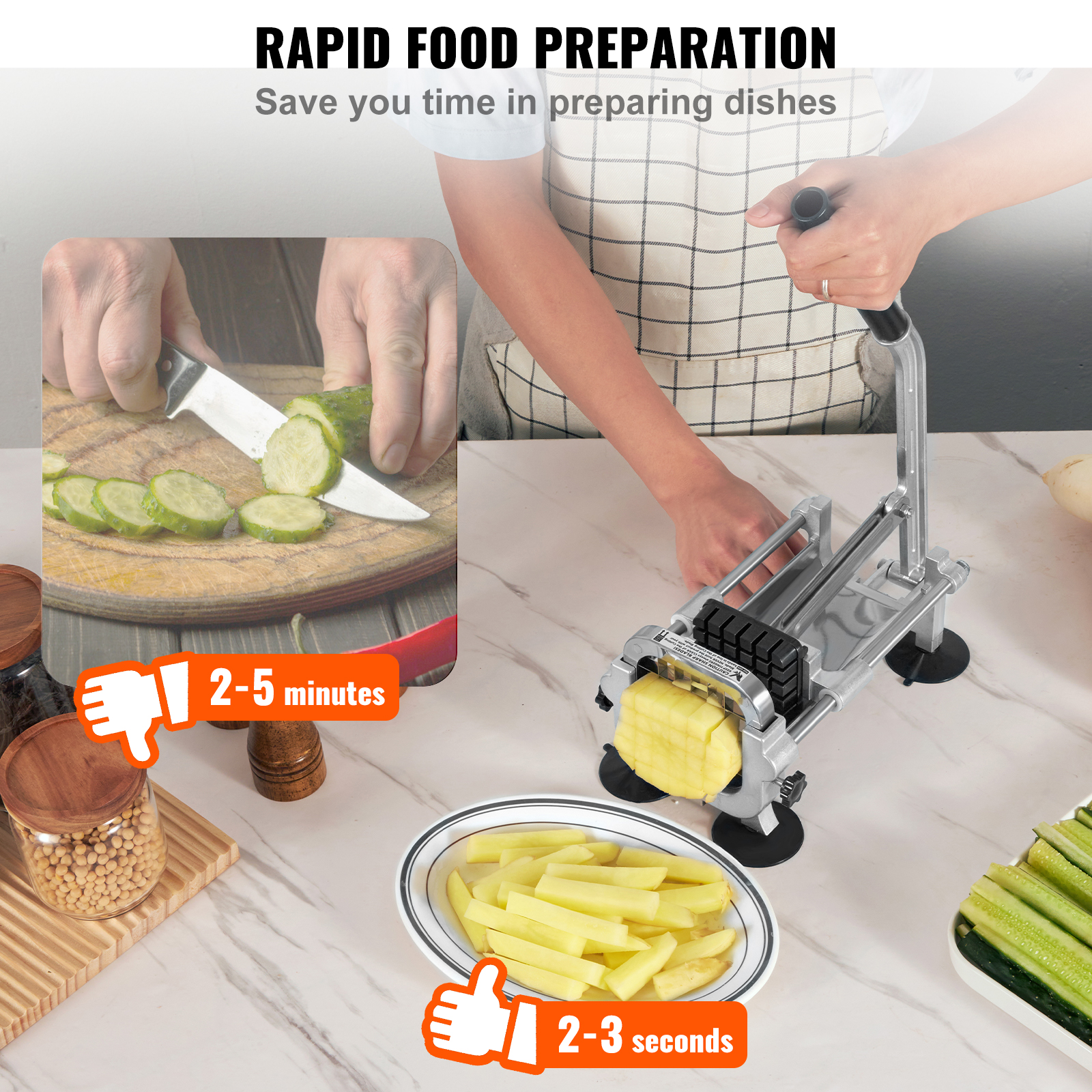 VEVOR French Fry Cutter Stainless Steel Vegetable Slicer Potato Chopper w/Blades