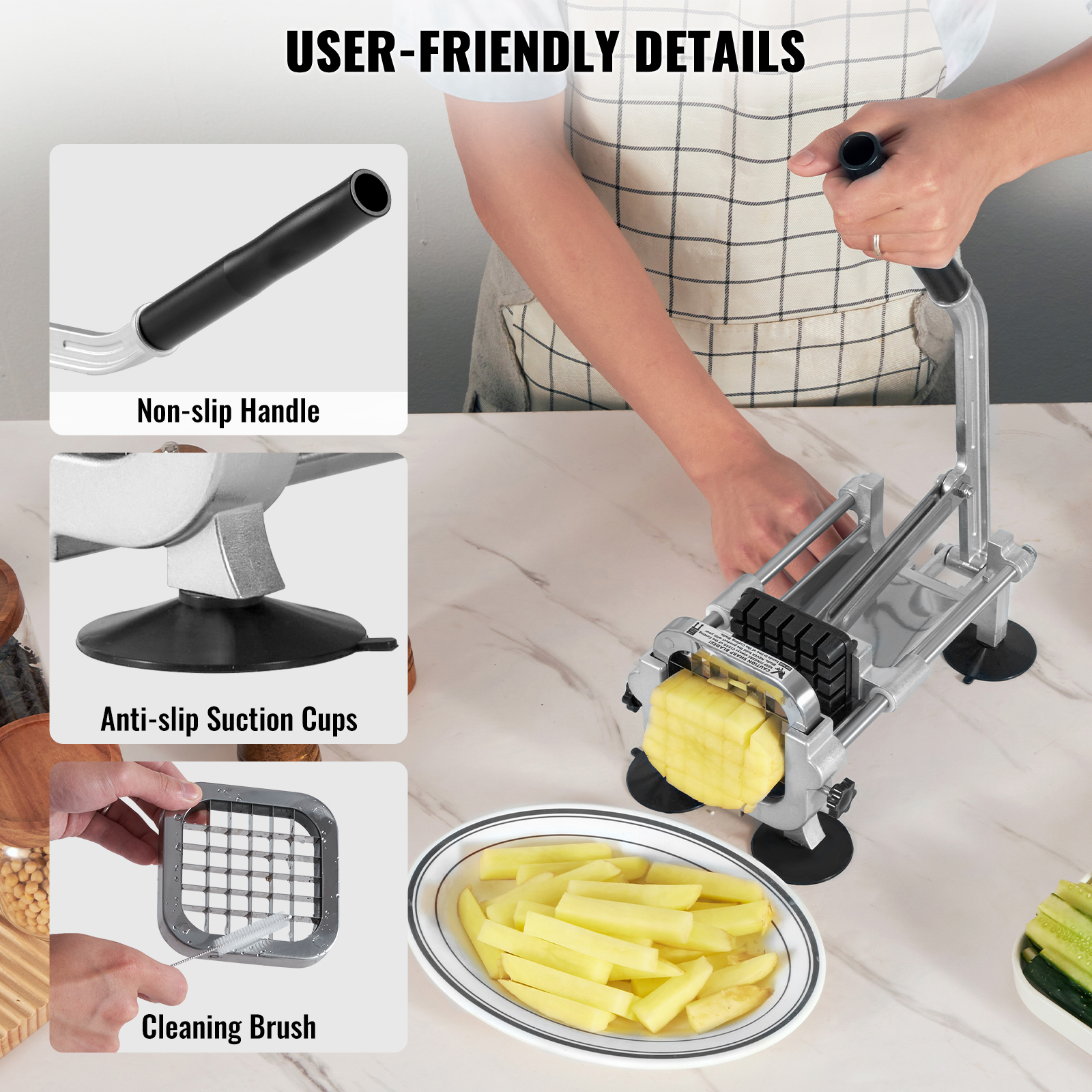 VEVOR French Fry Cutter Stainless Steel Vegetable Slicer Potato Chopper w/Blades