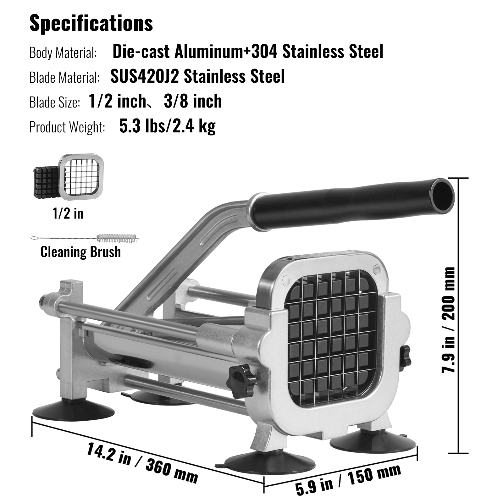 VEVOR French Fry Cutter Stainless Steel Vegetable Slicer Potato Chopper w/Blades