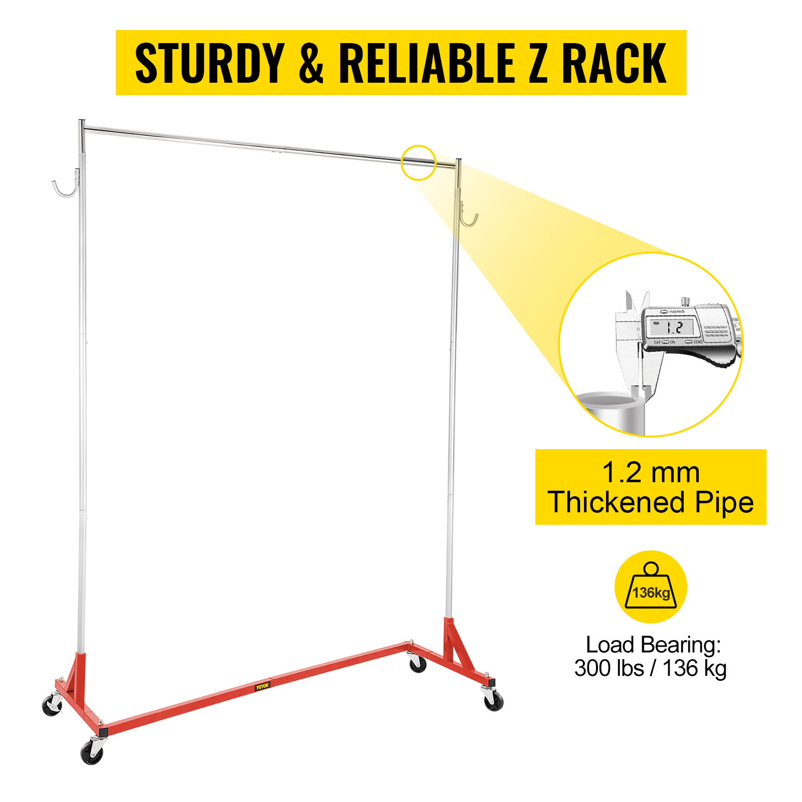 VEVOR Z Rack, Industrial Grade Z Base Garment Rack, Height Adjustable ...