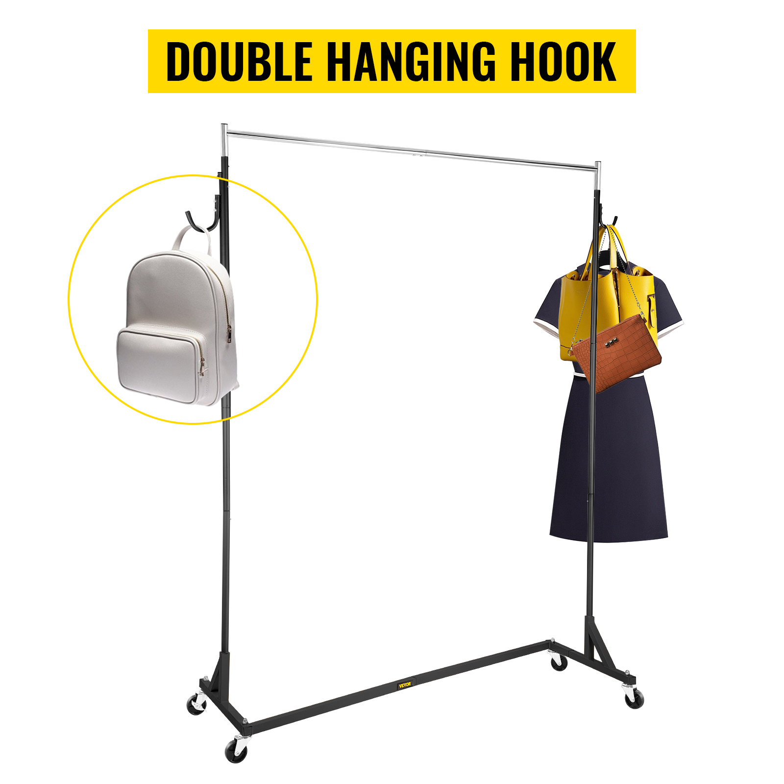 VEVOR Z Rack, Industrial Grade Z Base Garment Rack, Height Adjustable Rolling Z Garment Rack, Sturdy Steel Z Base Clothing Rack w/Lockable Casters for Home Clothing Store Display Commercial Use Black