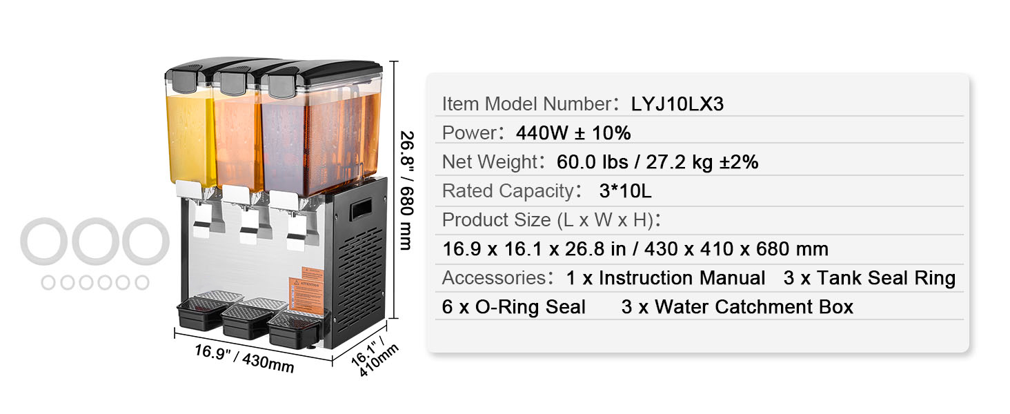 Commercial beverage dispenser,10L,3 tanks