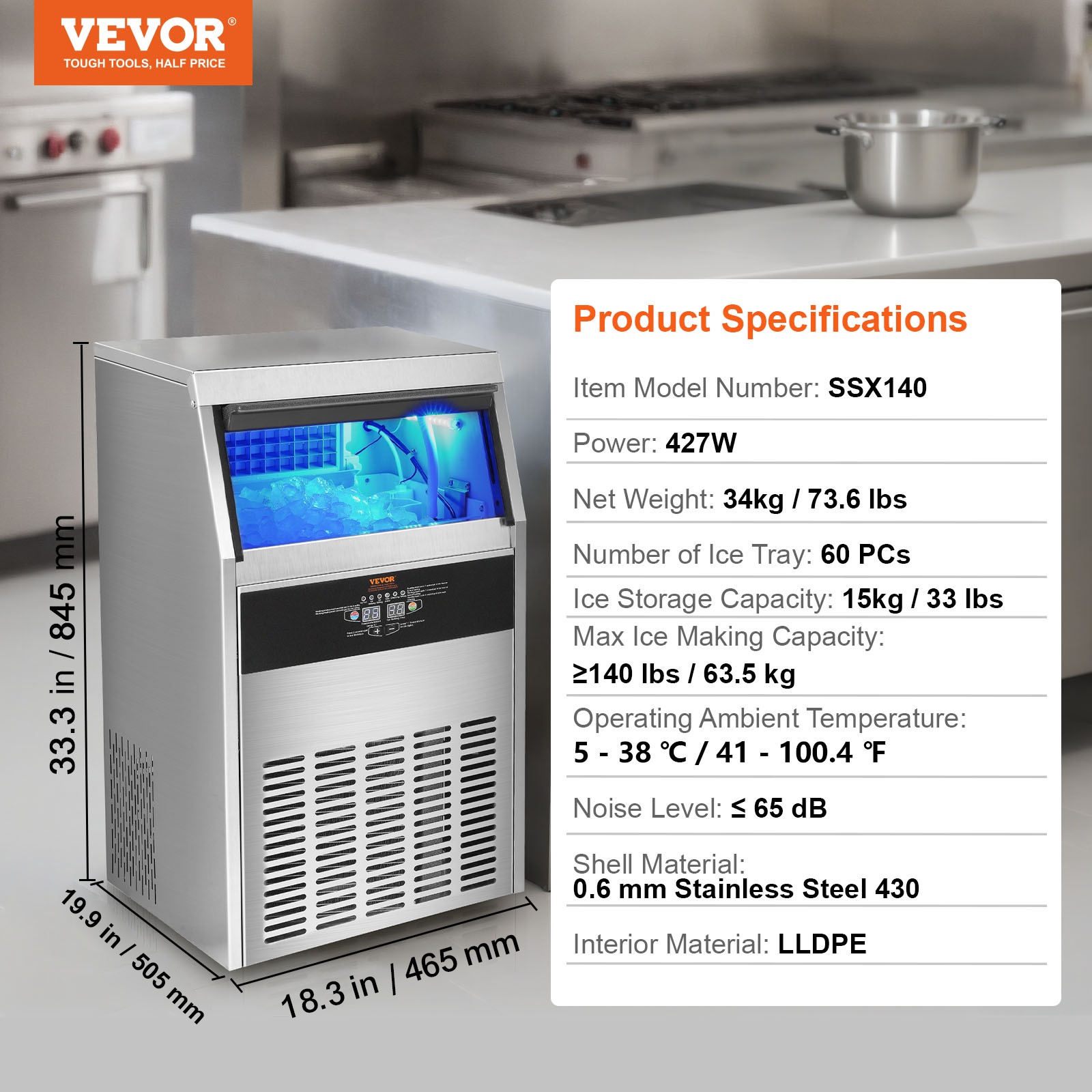 VEVOR 100/140/330/450lbs Commercial Ice Maker Bar Restaurant Ice Cube Machine