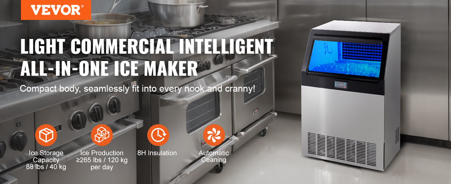 Description Picture 3 of itemVEVOR Commercial Ice Maker 265lbs/24H Ice Maker Machine 126 Ice Cubes in 12-15Minutes Freestanding Cabinet Ice Maker LED Display