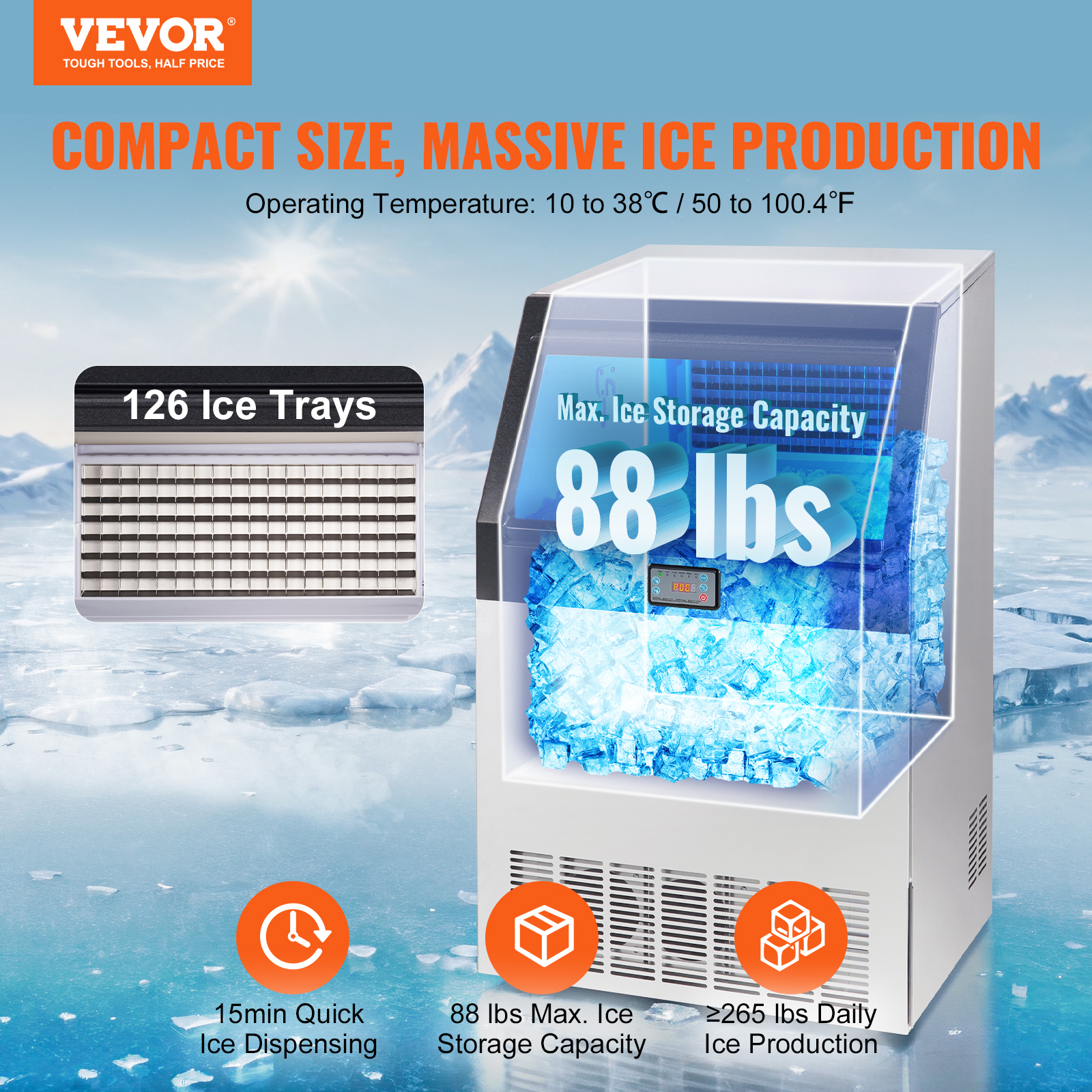 VEVOR 160/200/265lbs Commercial Ice Maker Undercounter Ice Cube Machine W/ Pump