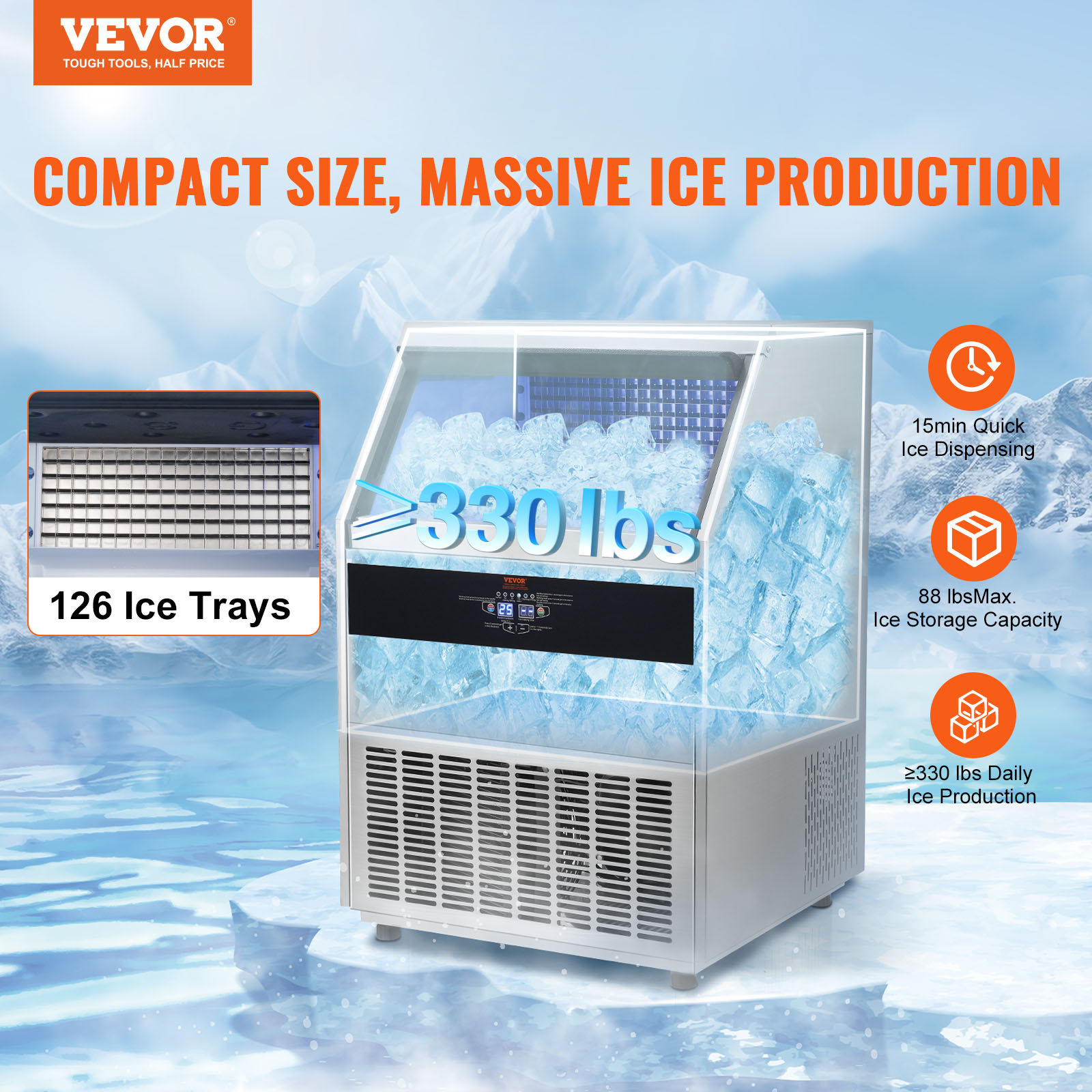 VEVOR 100/140/330/450lbs Commercial Ice Maker Bar Restaurant Ice Cube Machine