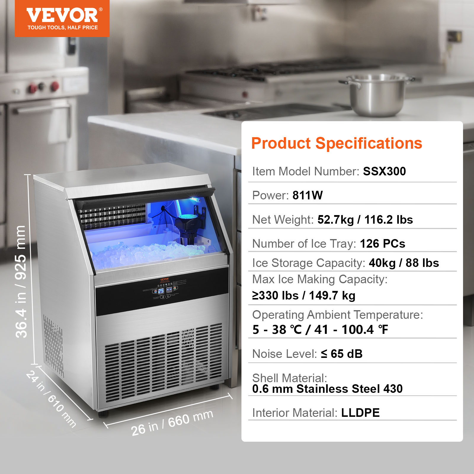 VEVOR 100/140/330/450lbs Commercial Ice Maker Bar Restaurant Ice Cube Machine