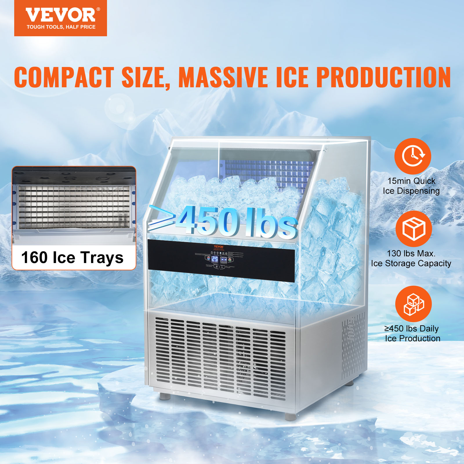 VEVOR 100/140/330/450lbs Commercial Ice Maker Bar Restaurant Ice Cube Machine