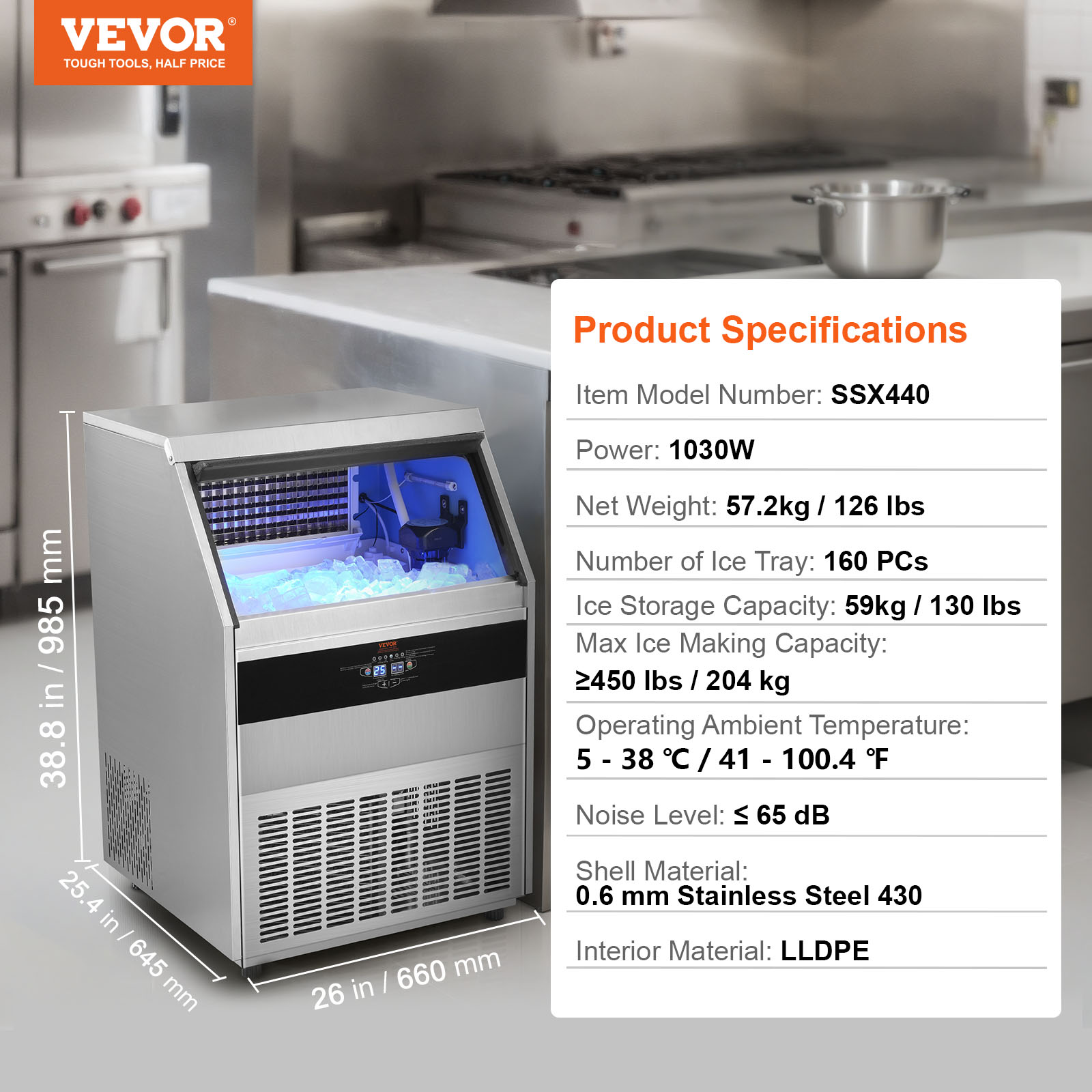 VEVOR 100/140/330/450lbs Commercial Ice Maker Bar Restaurant Ice Cube Machine