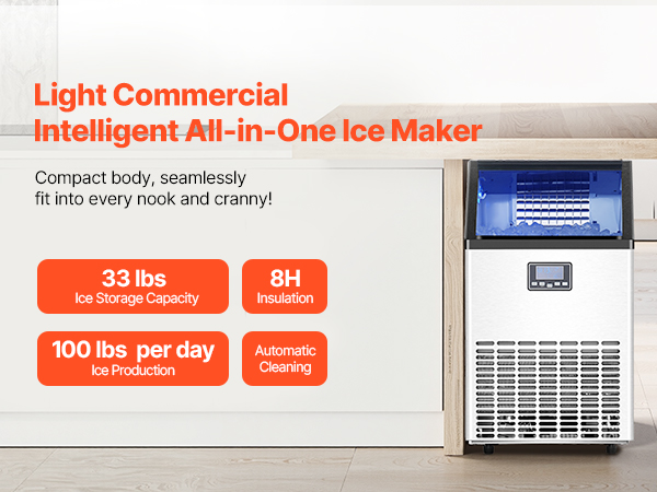 Commercial Ice Maker Freestanding Cabinet Machine 100lbs/24H 45 Ice Cubes