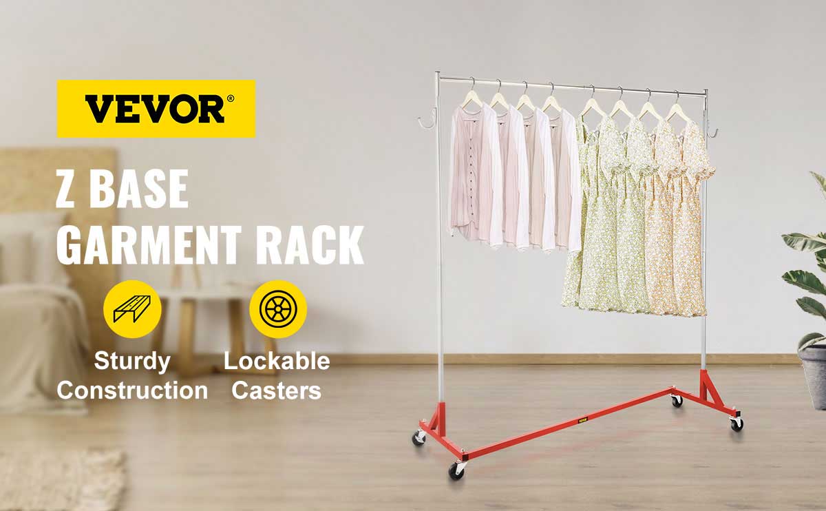 VEVOR 300lbs Heavy Duty Clothing Rack Commerical Rolling Adjustable Garment Rack 