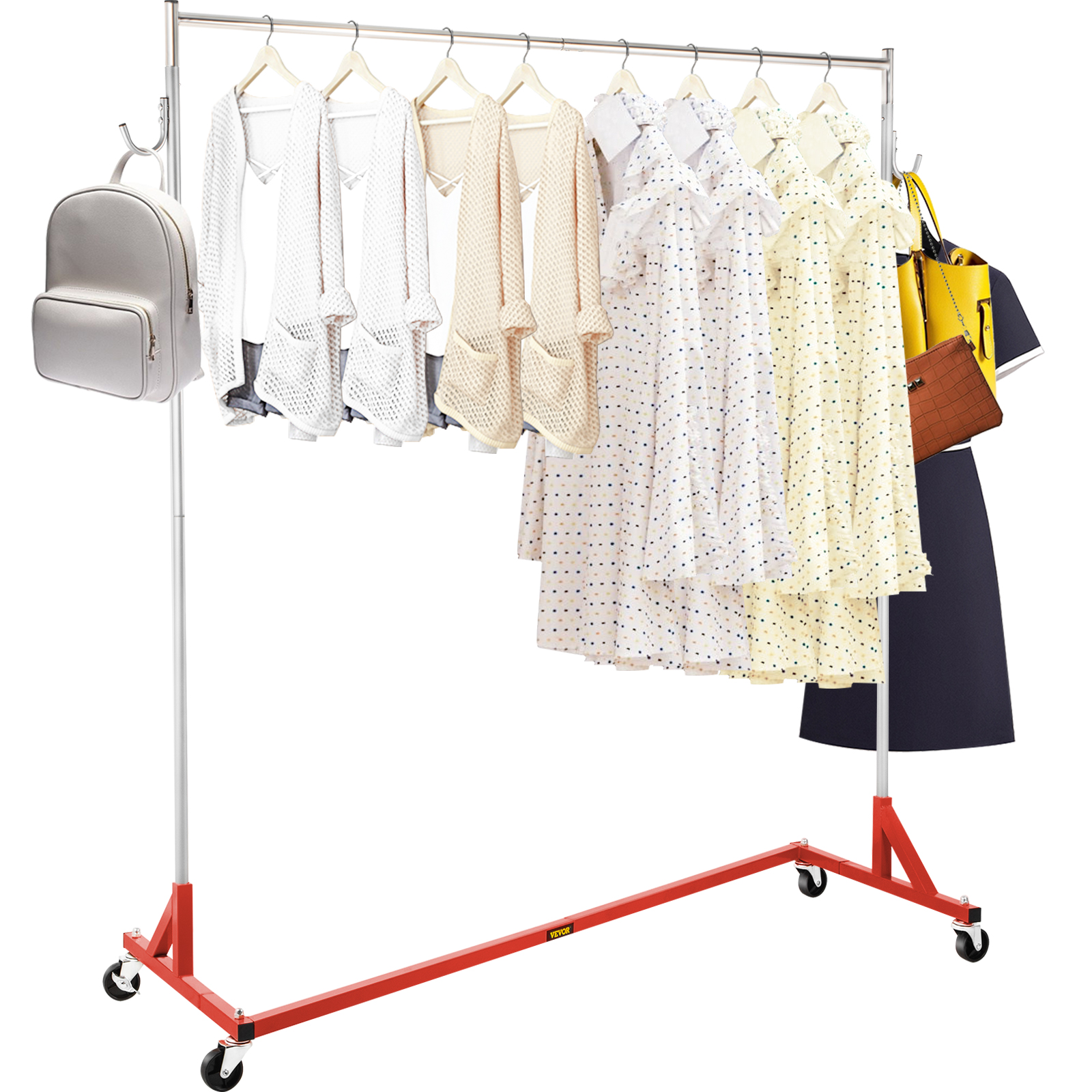 VEVOR Z Rack, Industrial Grade Z Base Garment Rack, Height Adjustable  Rolling Z Garment Rack, Sturdy Steel Z Base Clothing Rack w/Lockable  Casters for Home Garment Store Display Commercial Use (Red)