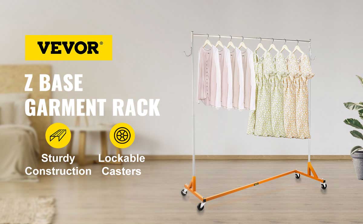 VEVOR Z-Truck Clothing Rack Rolling Garment Z Rack Lockable Casters Heavy-Duty