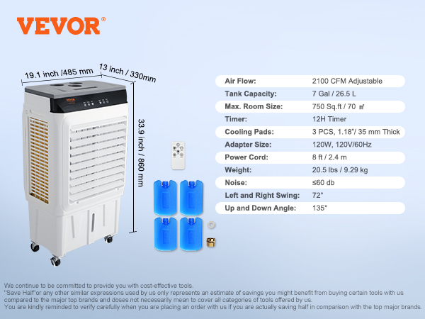 Evaporative Cooler,2100 CFM,7 Gal