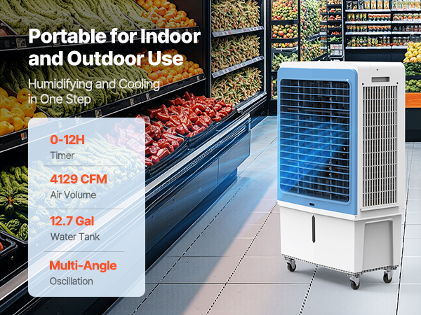 Evaporative Air Cooler 4129 CFM with 12.7 Gal Water Tank Portable Swamp Cooler