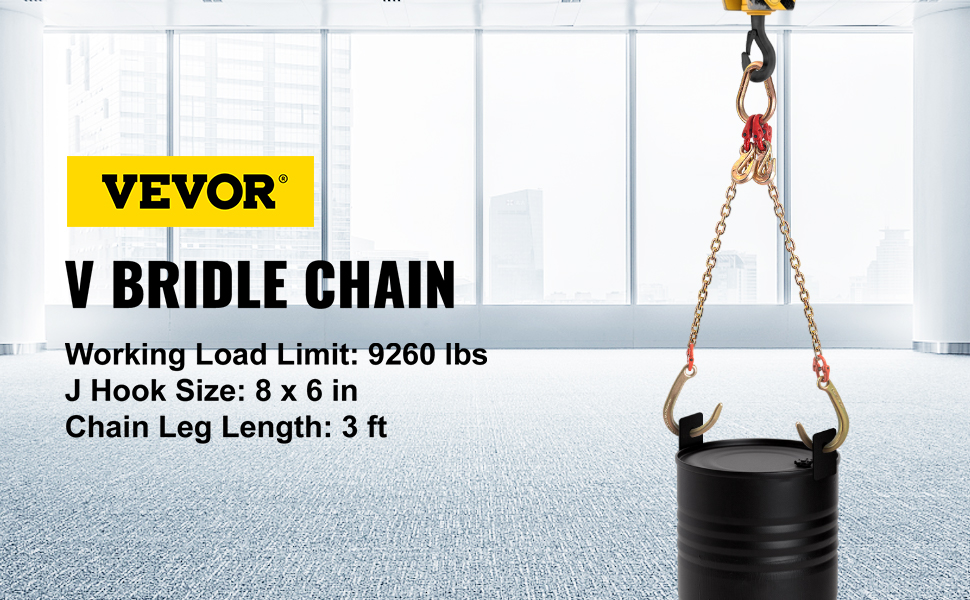 VEVOR 2PCS J Hook Bridle Tow Chain 10 ft. x 5/16 in. G80 Bridle