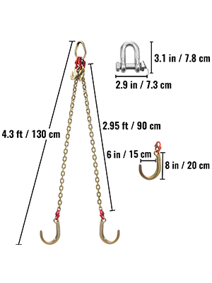 Tow Chain 8mmx6.3m Grade 70 Chain 4700lbs Capacity Logging Chain with  Safety Grab Hooks Zinc