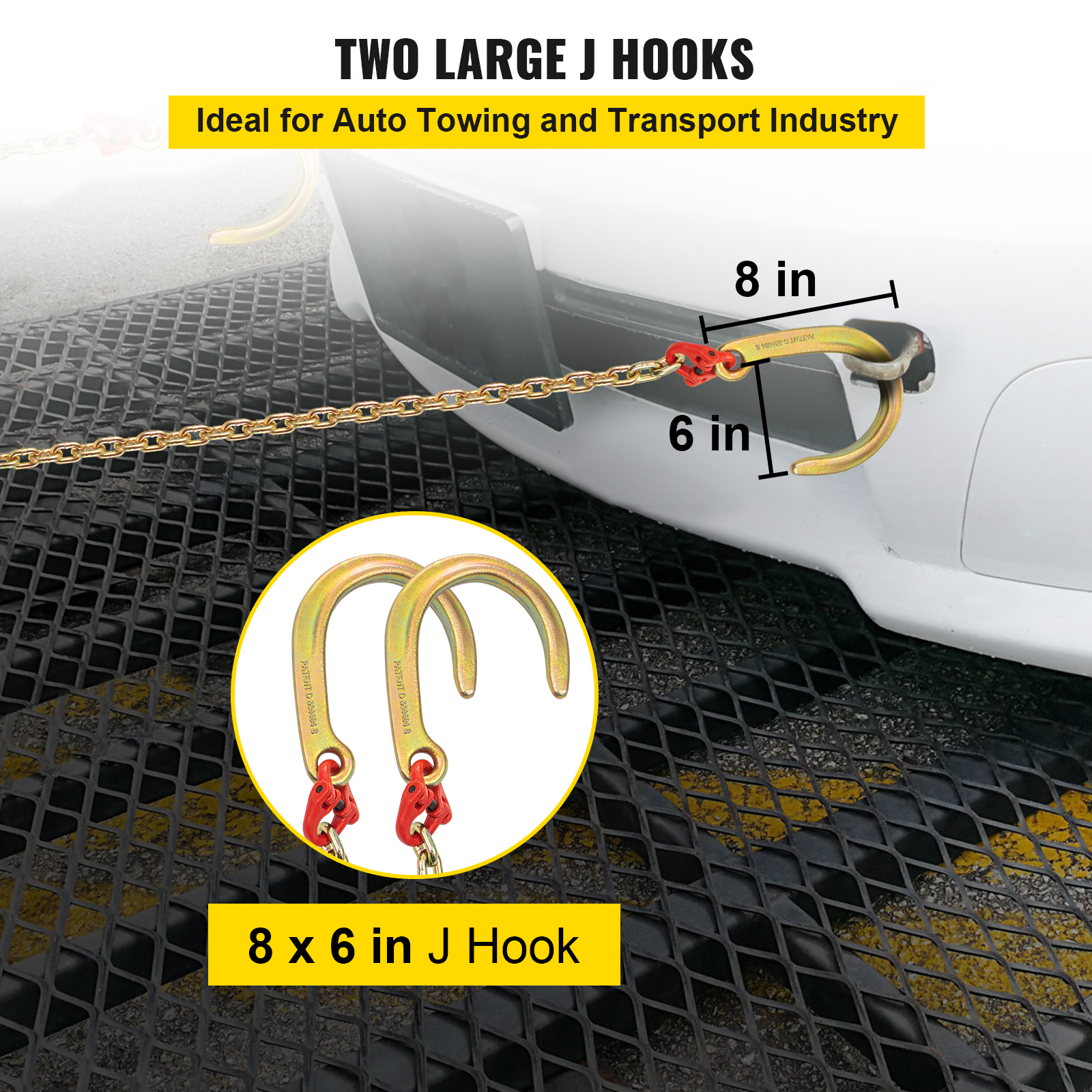 VEVOR 5/16"x2' Tow Chain J Hook G80 V-Chain Bridle w/ TJ/RJ Grabe Hook