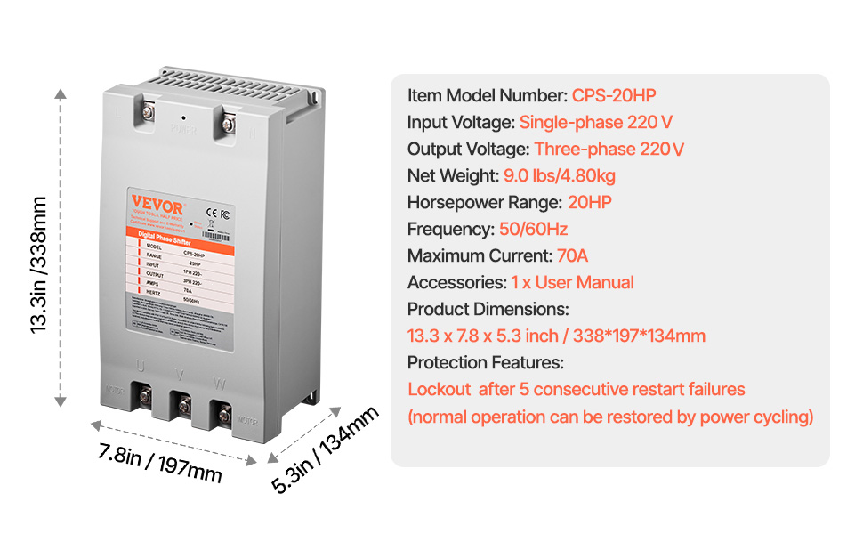 3 Phase Converter 20HP 70A 220V Single to 3 Phase 220V-240V Input ...
