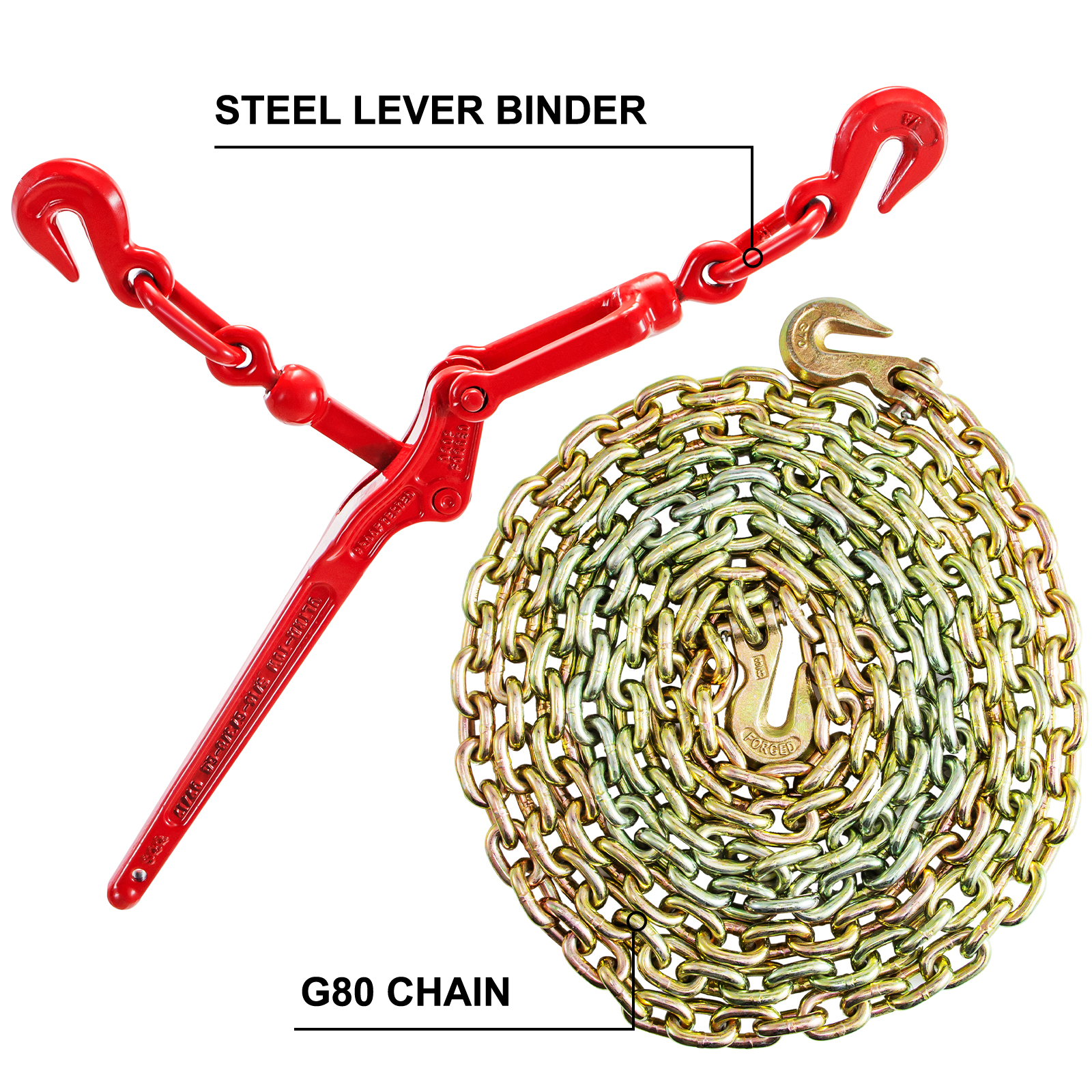 VEVOR Lever Chain Load Binder Kit 5/16"3/8", 20' G80 Chain 18075lbs