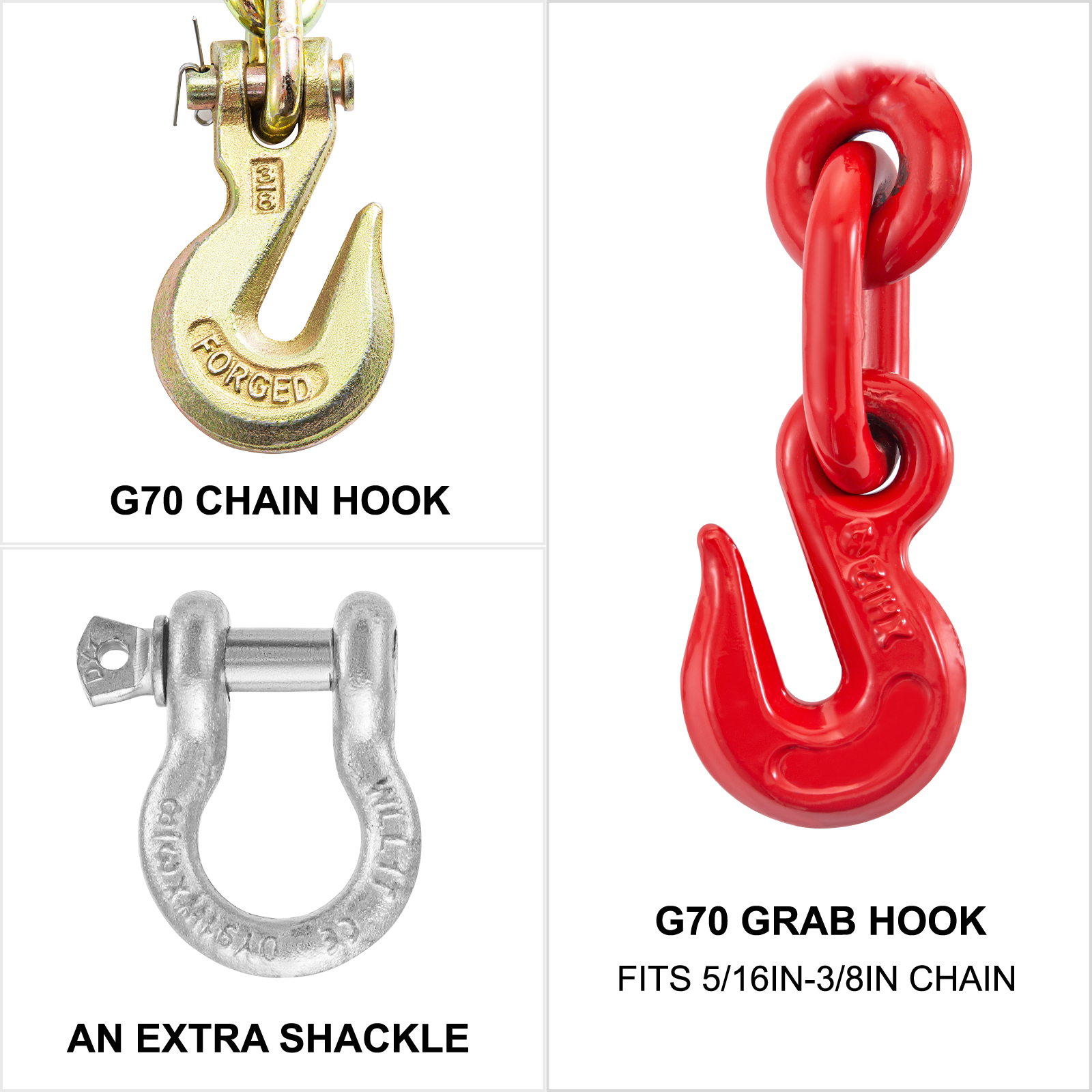 VEVOR Lever Chain Load Binder Kit 5/16"3/8", 20' G80 Chain 18075lbs