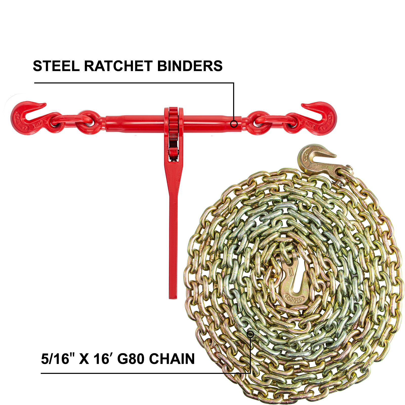 5/8" 13000 WLL Tie Down Hauling VEVOR 5 Ratchet Chain Load Binder G70 1/2" 
