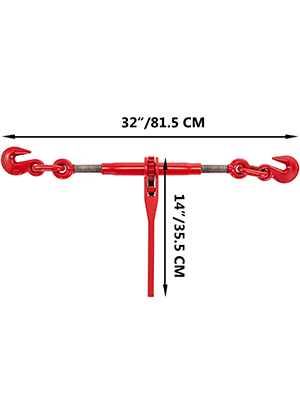 red VEVOR ratchet binders measuring 32"/81.5 cm long and 14"/35.5 cm high.