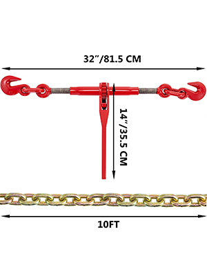 VEVOR chain and binder kit, 32" binder, red, 10ft chain, dimensions shown.