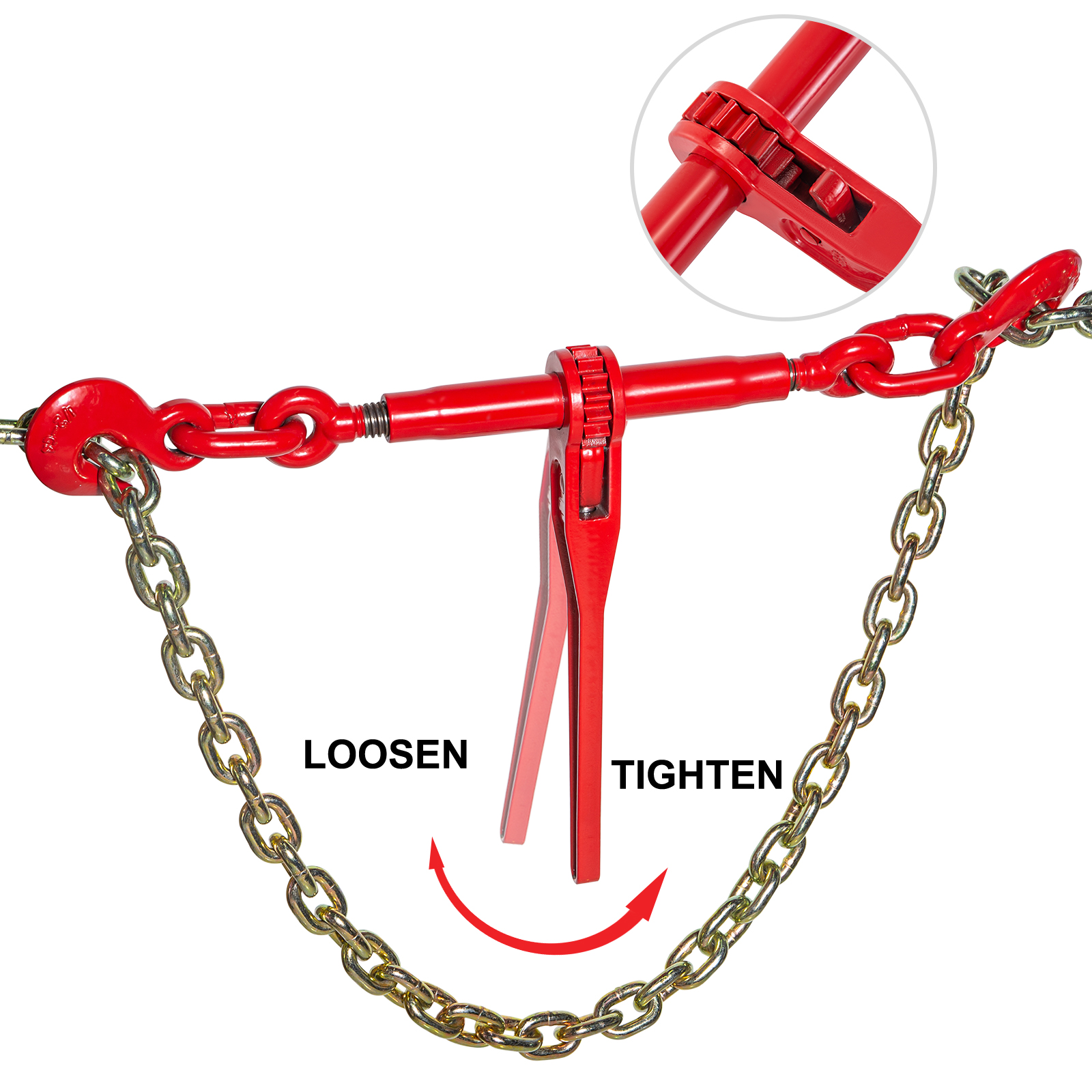 VEVOR chain and binder kit with red tightening lever and steel links.