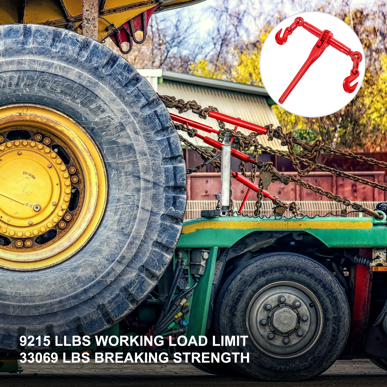VEVOR 9215LBS 3/8" – 1/2" Ratchet Binders 9,215 LBS Secure Working Load, G70 Hooks and Adjustable Length, for Grade 70-80 Chains, Tie Down, Hauling, Towing, 4-Pack, Red