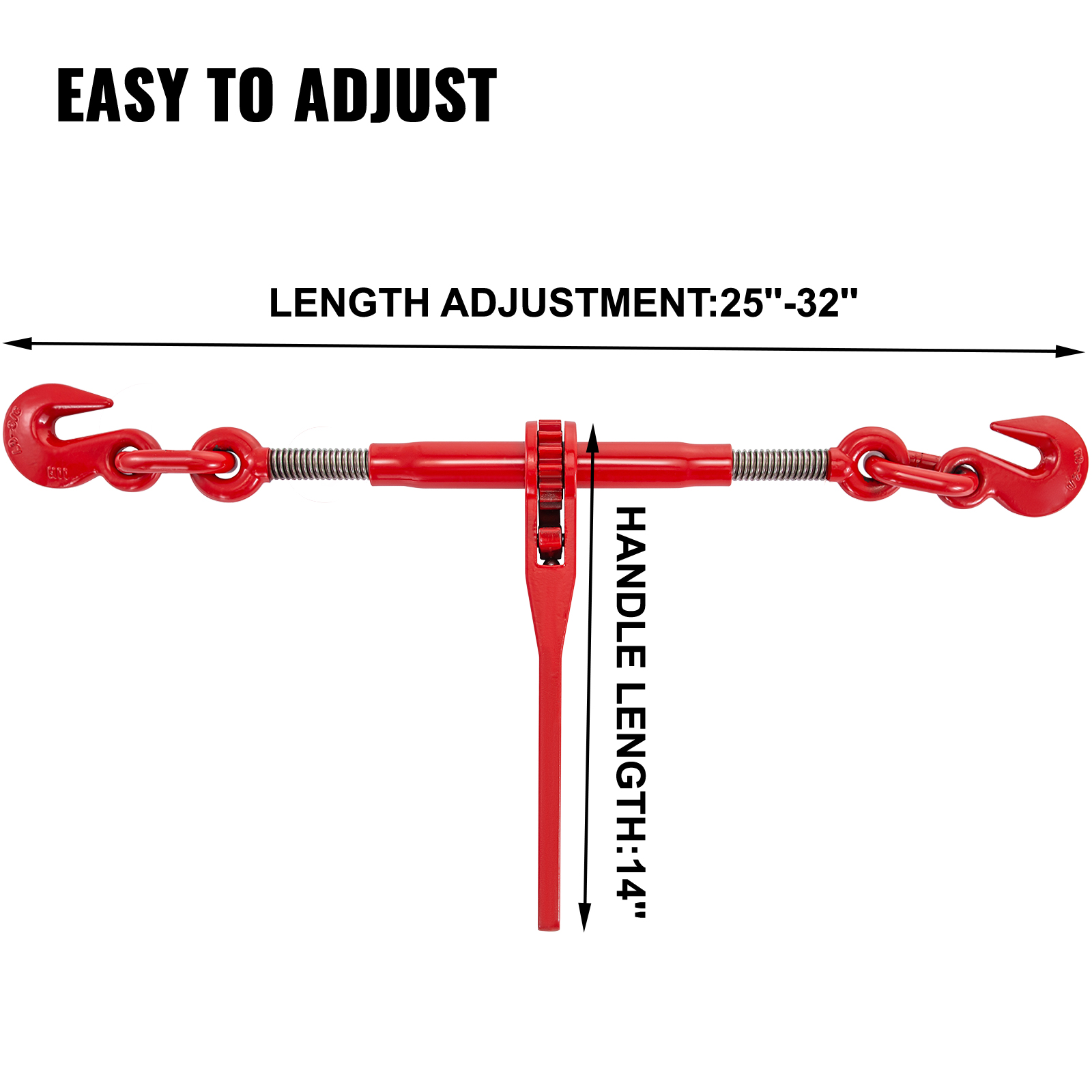 VEVOR 9215LBS 3/8" – 1/2" Ratchet Binders 9,215 LBS Secure Working Load, G70 Hooks and Adjustable Length, for Grade 70-80 Chains, Tie Down, Hauling, Towing, 4-Pack, Red