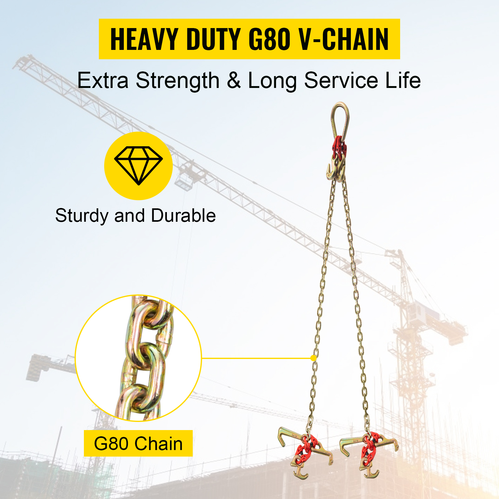 VEVOR V Bridle Chain, 5/16 in x 3 ft Tow Chain Bridle, G80 V-Bridle