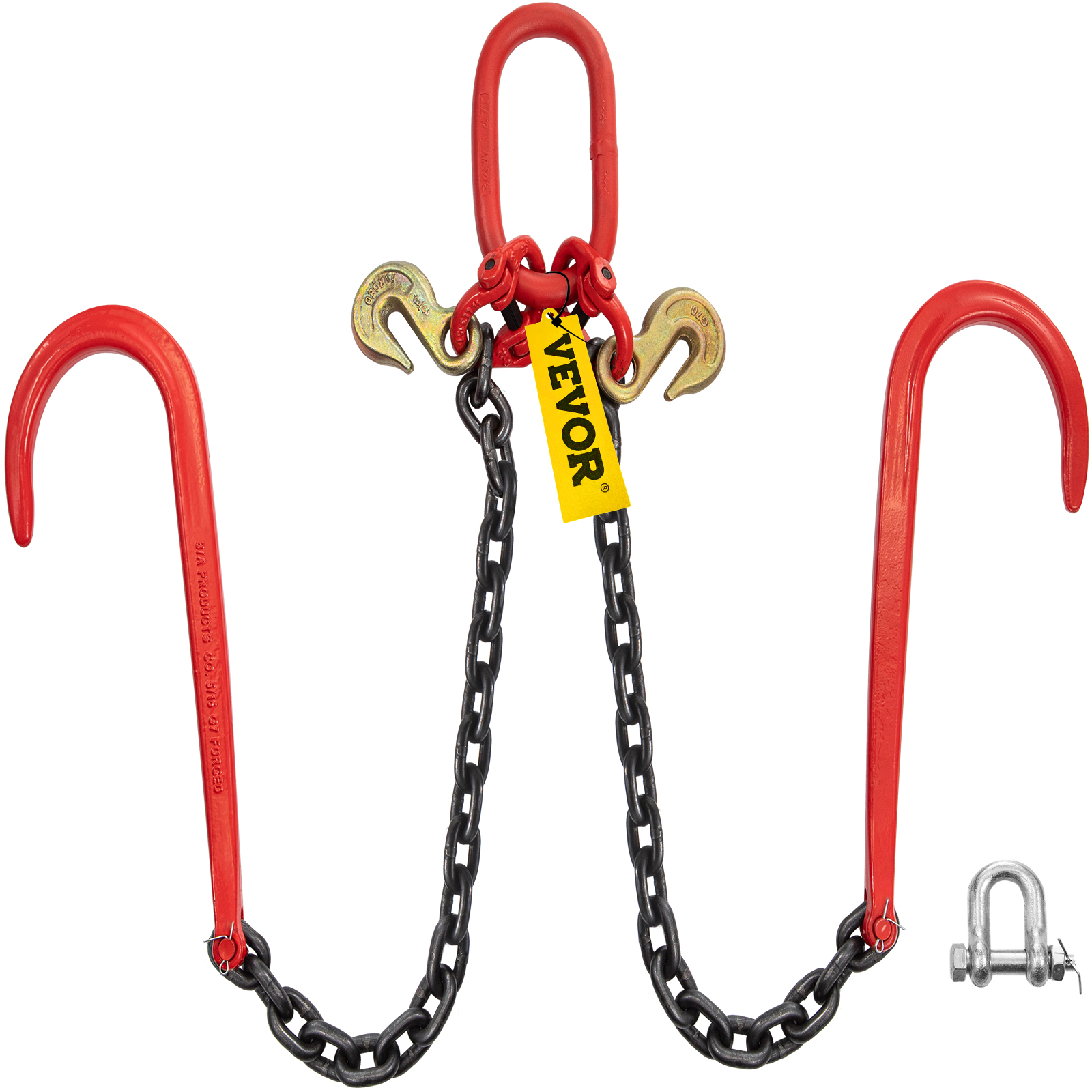 VEVOR V Bridle Chain, 3/8 in x 2 ft Tow Chain Bridle, Grade 80 V-Bridle  Transport Chain, 11023 Lbs Break Strength with J Hooks & Grab Hooks, Heavy