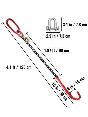 VEVOR J Hook Chain, 3/8 in x 2 ft Tow Chain Bridle, Grade 80 J