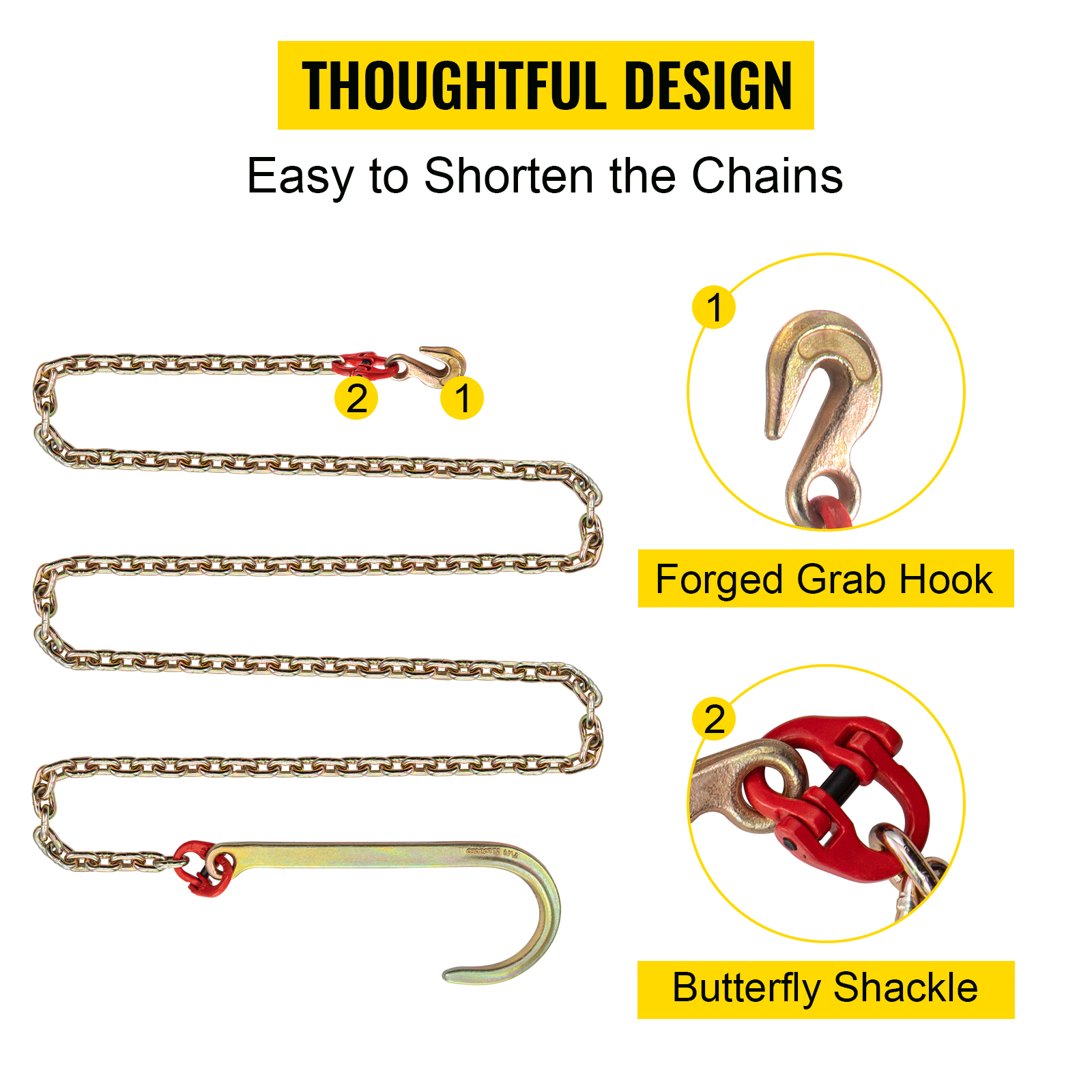 VEVOR J Hook Chain, 5/16 in x 10 ft Tow Chain Bridle, Grade 80 J
