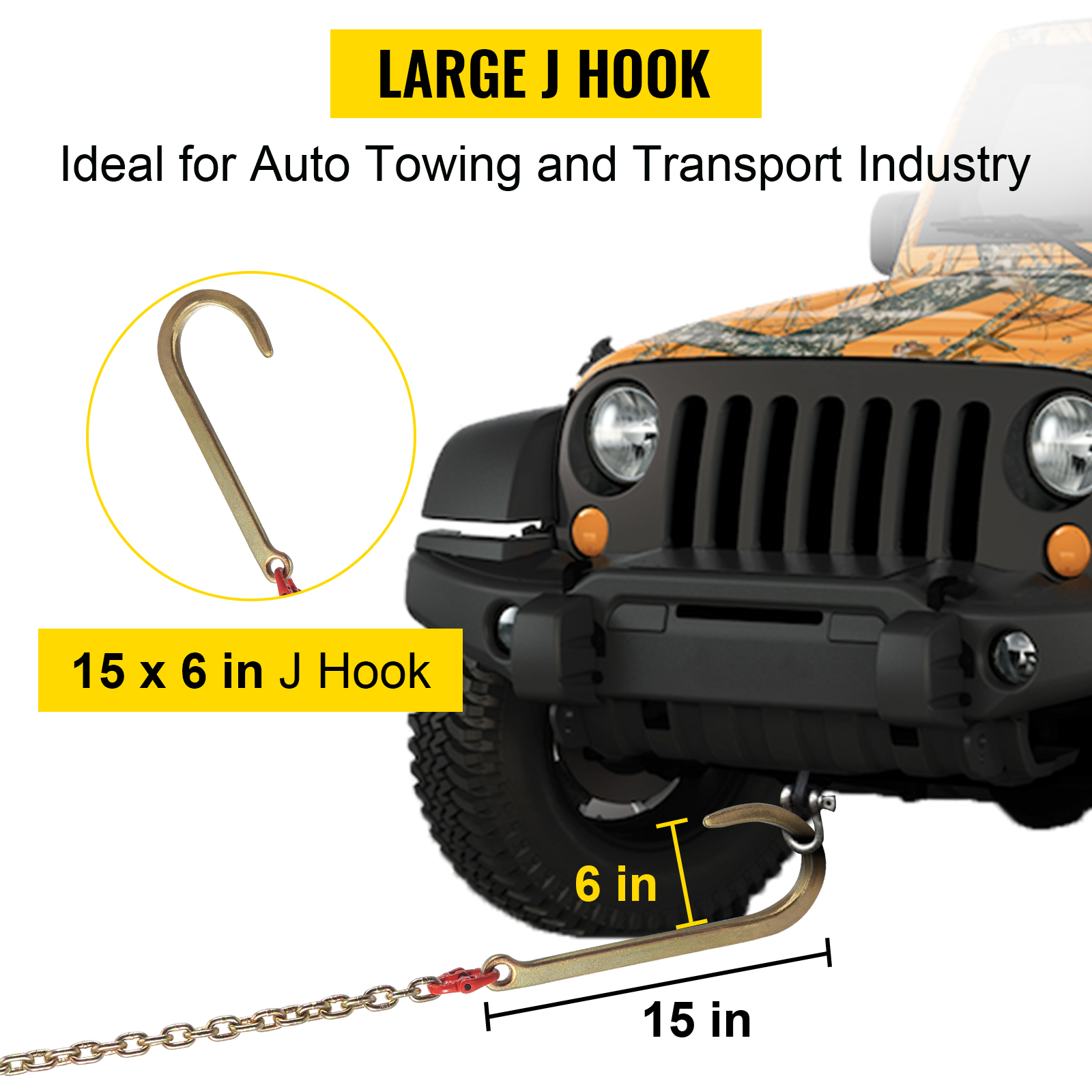 VEVOR J Hook Chain, 5/16 in x 8 ft Tow Chain Bridle, Grade 80 J Hook